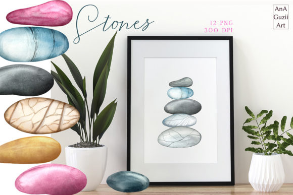 Download Watercolor Stones Clipart - Watercolor stones Collection